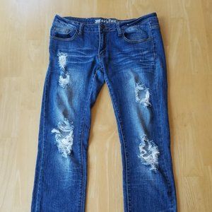 Women's Waist 32 Machine Brand Distressed Nouvelle Mode Blue Denim Jeans